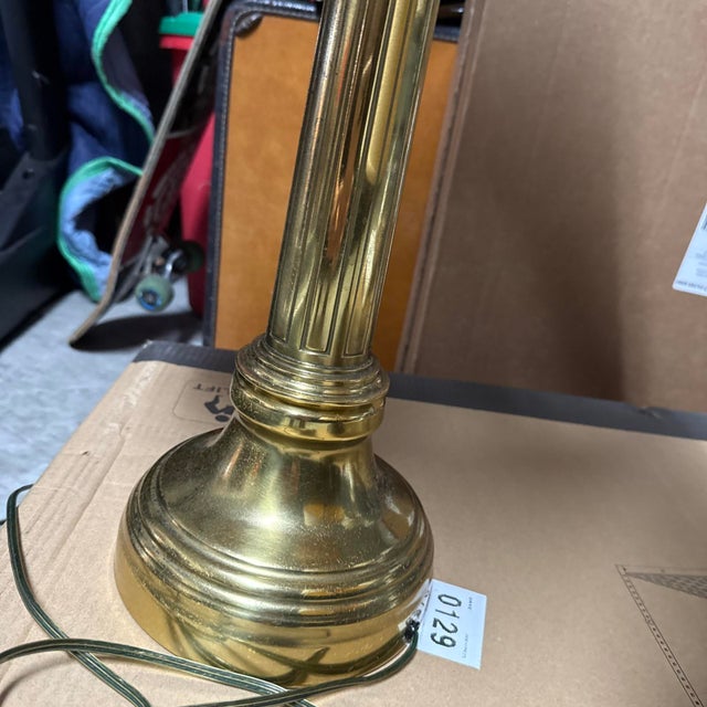 Vintage Brass Stiffel Hollywood Regency Table Lamp MCM 26” Tall 11.5” With Original Silk Shantung Pleated Shade. For Sale In Miami - Image 6 of 15