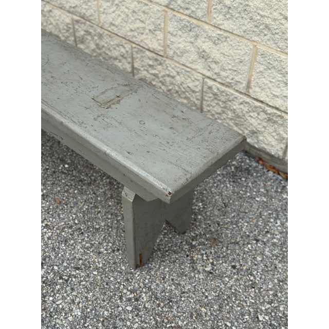 Vintage Primitive Gray Painted Wood Bench For Sale - Image 9 of 12