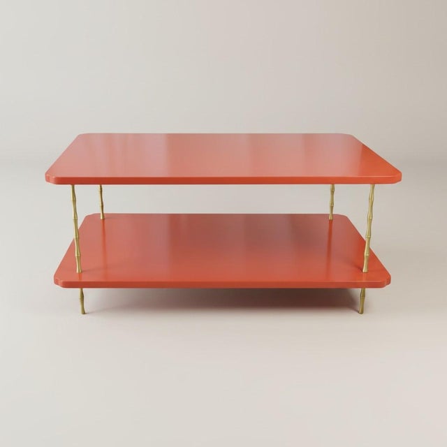 Not Yet Made - Made To Order Handcrafted Satin Salsa Painted Two-Layer Coffee Table With Brass Bamboo Legs For Sale - Image 5 of 6