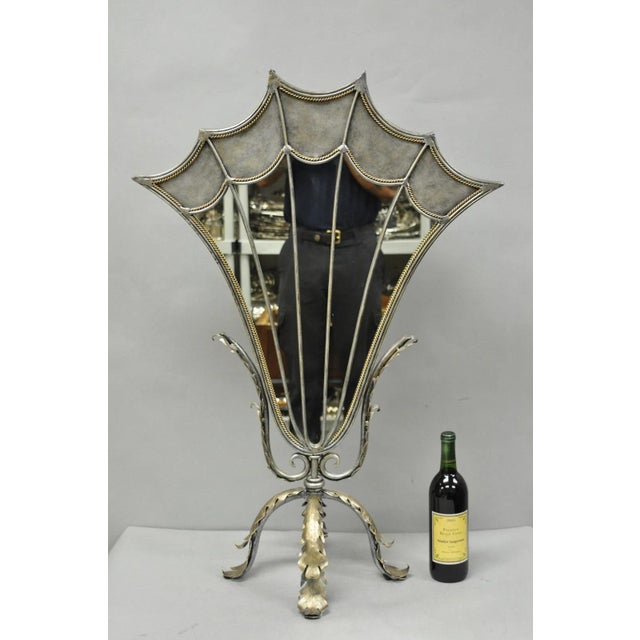 Contemporary Italian Mediterranean Style Silver & Gold Gilt Iron Metal Standing Mirror Fireplace Screen. Circa 21st...