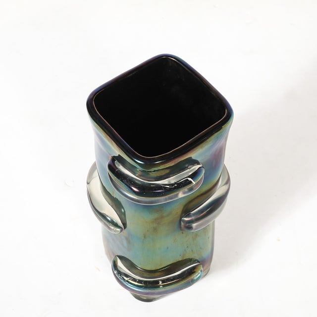 Pair of Mid-Century Hand-Blown Murano Iridescent Glass Vases For Sale - Image 14 of 14