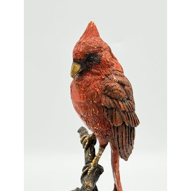 Bronze Brass Scarlet Solstice Red Cardinal Perched With Pinecones Figurine Sculpture For Sale - Image 8 of 8