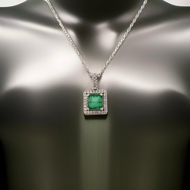 2010s Natural Emerald Diamond Pendant 18" 14k WG 2.05 TCW Certified For Sale - Image 5 of 11