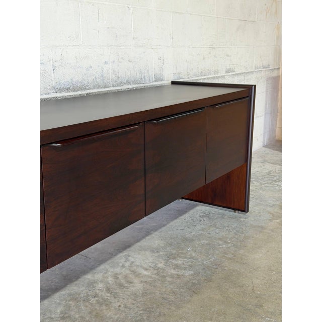 Long Rosewood Sideboard Credenza With 4 Pull-Out Drawers Danish Mid-Century Modern 1970s For Sale - Image 9 of 10