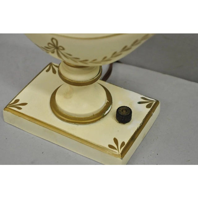 White Vintage French Country White Gold Small Genie Lantern Tole Bouillotte Desk Lamp For Sale - Image 8 of 11