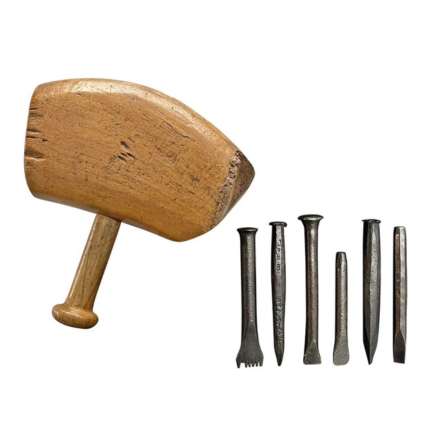 19th Century 19th Century French Stone Carver's Hammer and Chisels on Custom Stand For Sale - Image 5 of 13
