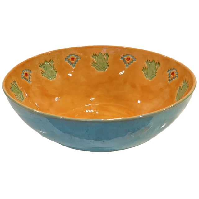Large Signed Pottery Bowl With Frogs For Sale - Image 12 of 12