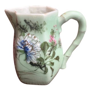 Japanese Celadon Pitcher With Enamel Flowers For Sale