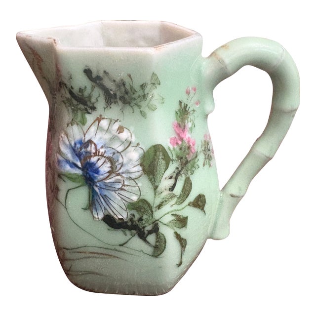 Japanese Celadon Pitcher With Enamel Flowers For Sale