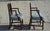 Pair of Sheraton or Federal square back side chairs with arms and aqua/teal velvet upholstery. The back has a carved wheat...