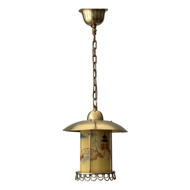 Vintage Scandinavian Lantern Pendant Lamp by Edvard Hagman, 1940s For Sale