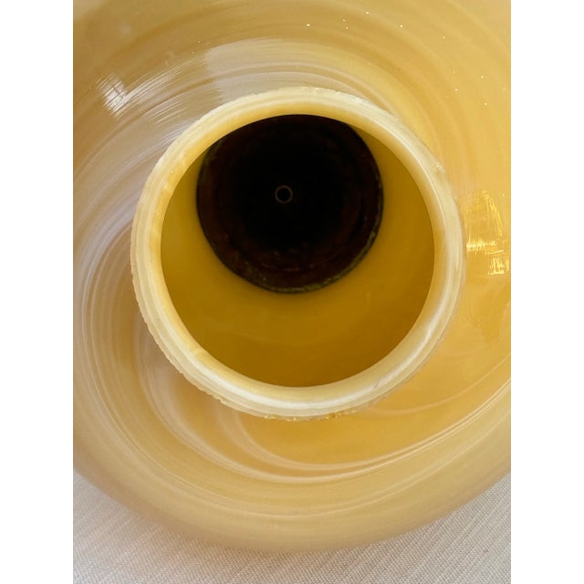 Vintage Murano Style Very Large Oval Shaped Blown Glass Pendant With “Onyx” Glass Swirl Golden Coloration and Brass Fittings For Sale - Image 9 of 12