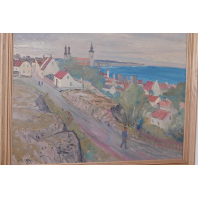 Mid-Century Modern E. R. Olsson, Village Scene II, 1950s, Oil on Panel, Framed For Sale - Image 3 of 18