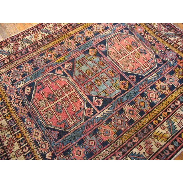 Tribal 1930s Blue Geometric Tribal Antique Caucasian Shirvan Carpet 4' X 4'6'' Knotted Wool Rug For Sale - Image 3 of 11