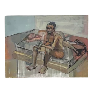 Vintage Boho 1968 Original Abstract Figural Oil on Canvas