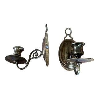 1920s Brass Candlestick Sconces Pair For Sale