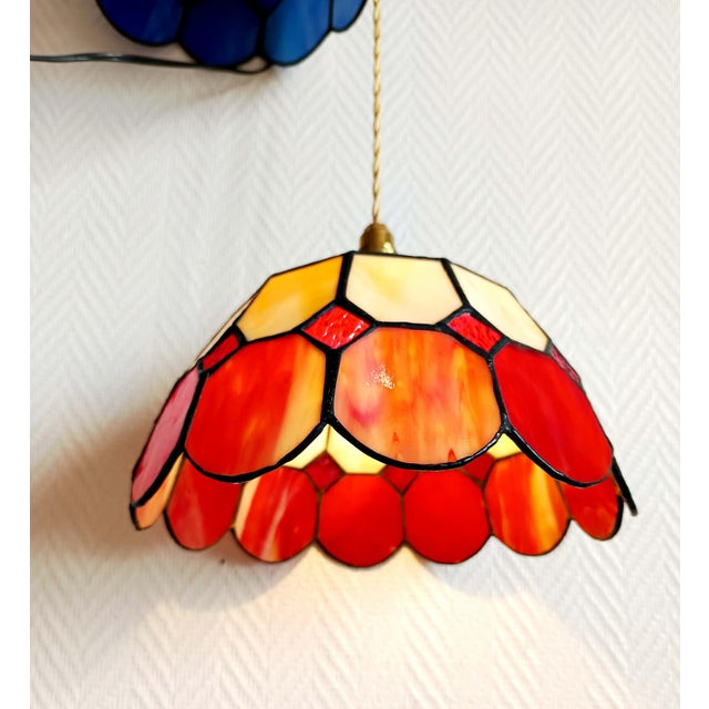 Art Deco Pendant Lights in the style of Tiffany, 1940s, Set of 2 For Sale - Image 4 of 12