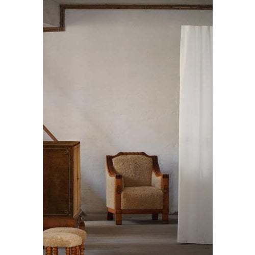 Art Deco Danish Armchairs in Oak and Shearling Lambswool, 1930s, Set of 2 For Sale - Image 17 of 18