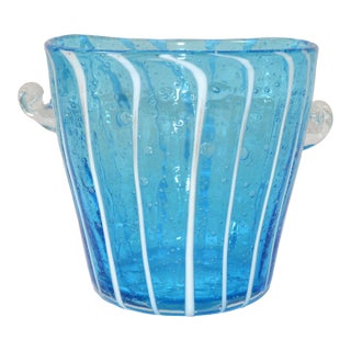 Vintage Venini Murano Light Blue White & Clear Wine Cooler Ice Bucket Italy 1970 For Sale