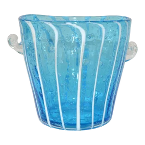 Vintage Venini Murano Light Blue White & Clear Wine Cooler Ice Bucket Italy 1970