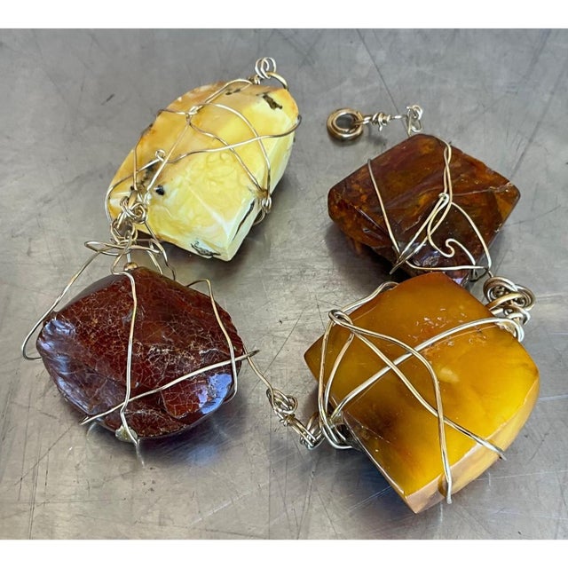 Mid-Century Modern Vintage Wire Wrapped Amber Bracelet Styled After Kazuko Oshima For Sale - Image 3 of 12
