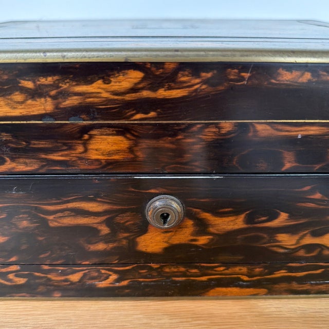 Brown Antique Victorian Coromandel Wood Box With Brass Trim and Removable Interior Tray, 19th Century For Sale - Image 8 of 12