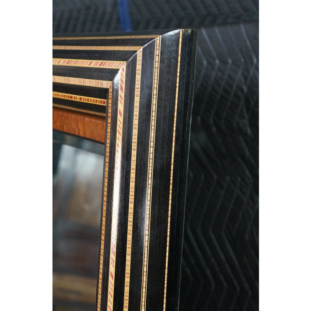 Wood Large Neoclassical Style Ebonized & Burl Wood Wall Mirror With Marquetry Inlay For Sale - Image 7 of 12