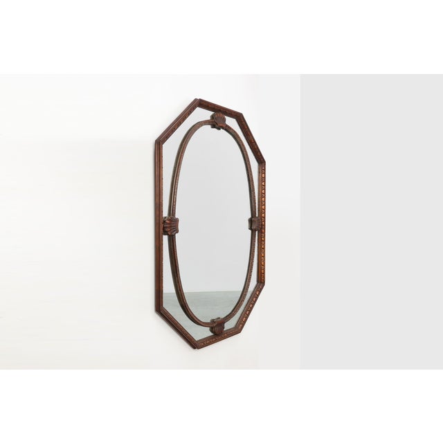 1920s Art Deco Octagonal Wooden Mirror, France, 1920 For Sale - Image 5 of 11