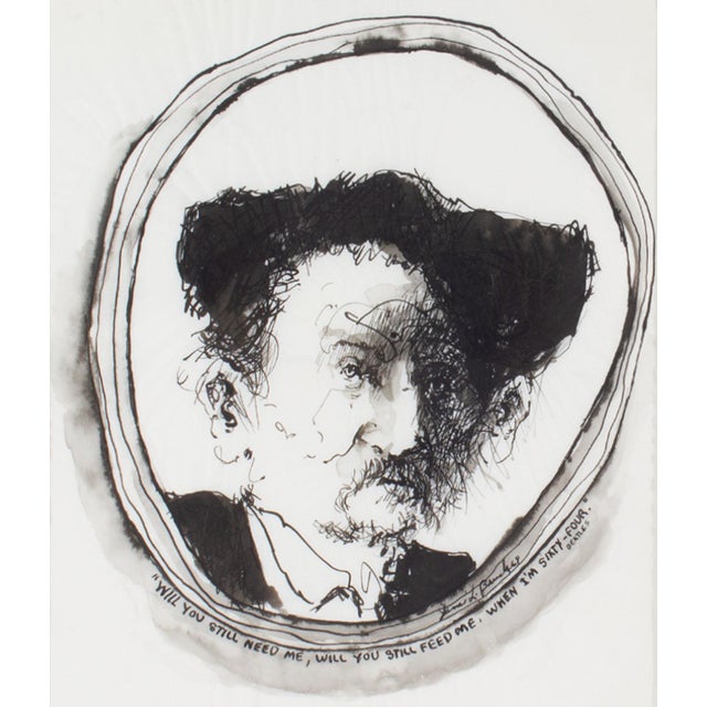 A 1969 ink painting by the American artist James L. Bruch (1941-2023). This work depicts a portrait of a man with mustache...