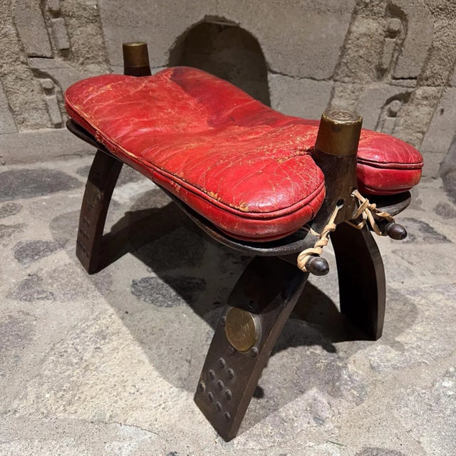 1950s 1950s Moroccan Camel Stool Red Leather For Sale - Image 5 of 12
