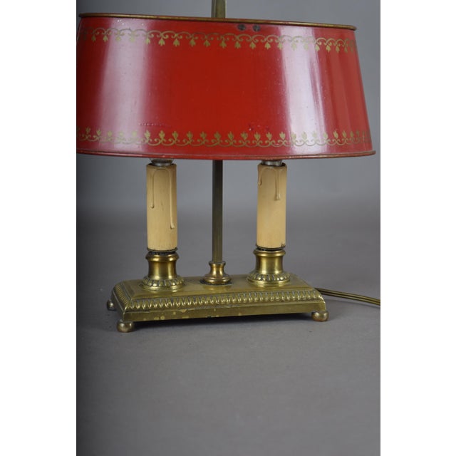 Brass Bouillotte Table Lamp with Red Tole Shade, 1950s For Sale - Image 9 of 15