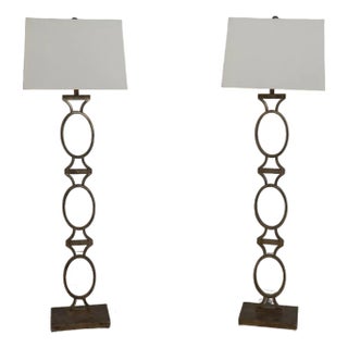 1980s Owen Ringed Mid Century Modern Brutalist Floor Lamps - Pair For Sale