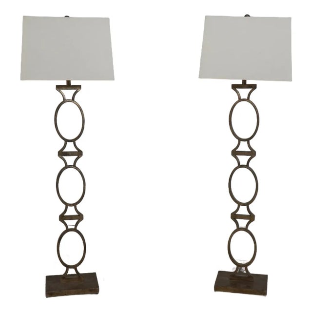 1980s Owen Ringed Mid Century Modern Brutalist Floor Lamps - Pair For Sale