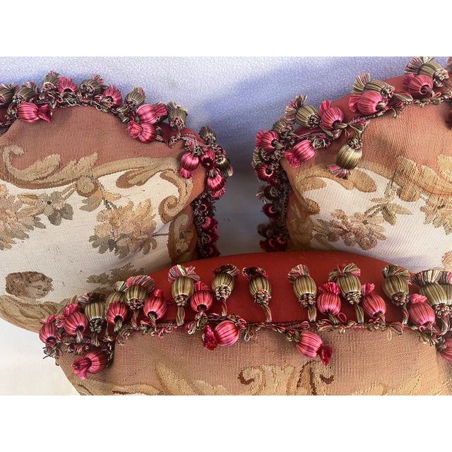 Almond Three Pillows With 19th Century Tapestry For Sale - Image 8 of 9