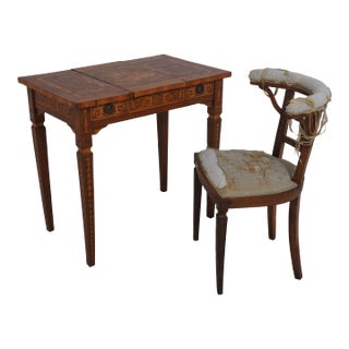 Antique Italian Marquetry Inlaid Vanity & Chair For Sale