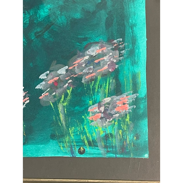 1980s 1980s Abstract Florals in Green Grass by Elia in Silver Frame For Sale - Image 5 of 5