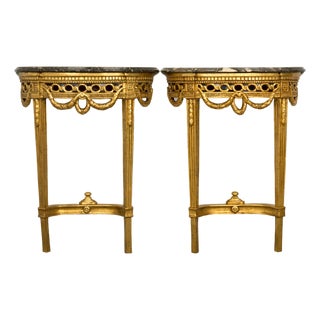 Pair of 18th Century French Louis XVI Giltwood Demilune Tables For Sale