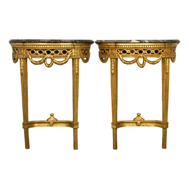 Pair of 18th Century French Louis XVI Giltwood Demilune Tables For Sale