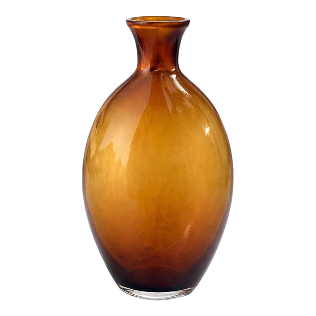 Late 20th Century Amber Art Glass Bottle Vase – Tall Sculptural Form in Warm Honey Brown 192 For Sale