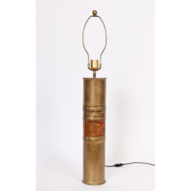 1970s 1974 Silas Seandel Torched Mixed Metal Brutalist Table Lamp For Sale - Image 5 of 13