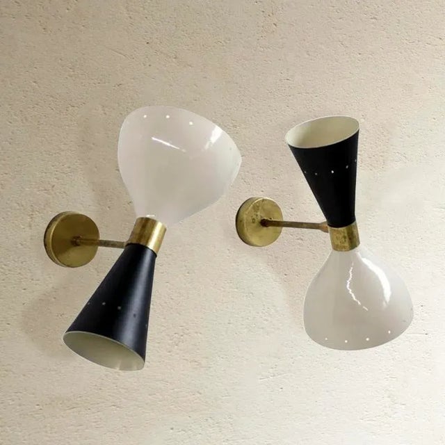 Italian Sconces in Aluminum and Brass, 1950s, Set of 2 For Sale - Image 5 of 7