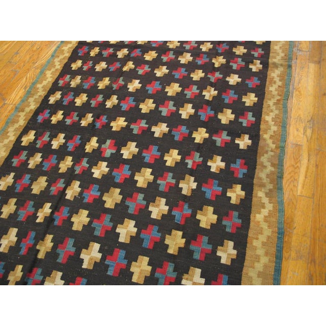 1890s Brown Geoemtric Kilim Antique European Besserabian Rug 4'2" X 9'9" Knotted Wool Carpet For Sale - Image 4 of 5