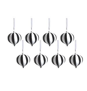 Monochrome Stripe 8-Piece Glass Onion Ornament Set, 4" x 5"