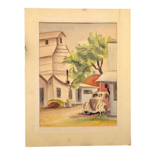 1930s Regionalist Watercolor Painting For Sale