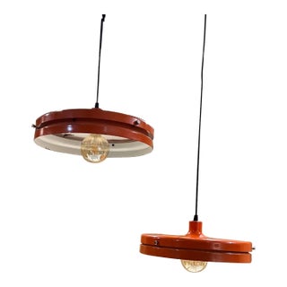 1970s Modernist MCM Orange Pendant Lamp For Sale