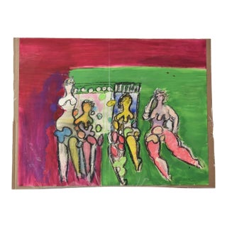 Vintage Orignal Lucia Wilcox Gouache Mixed Median Abstract Nudes Painting Sketch For Sale