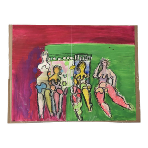 Vintage Orignal Lucia Wilcox Gouache Mixed Median Abstract Nudes Painting Sketch