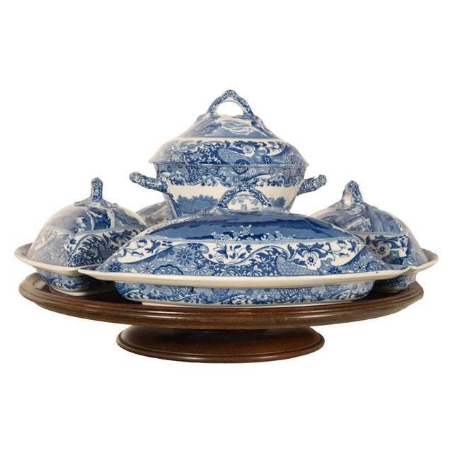 1900 - 1909 Antique Copeland Spode Blue & White Porcelain "Italian" Pattern Lazy Susan 1890 For Sale - Image 5 of 17