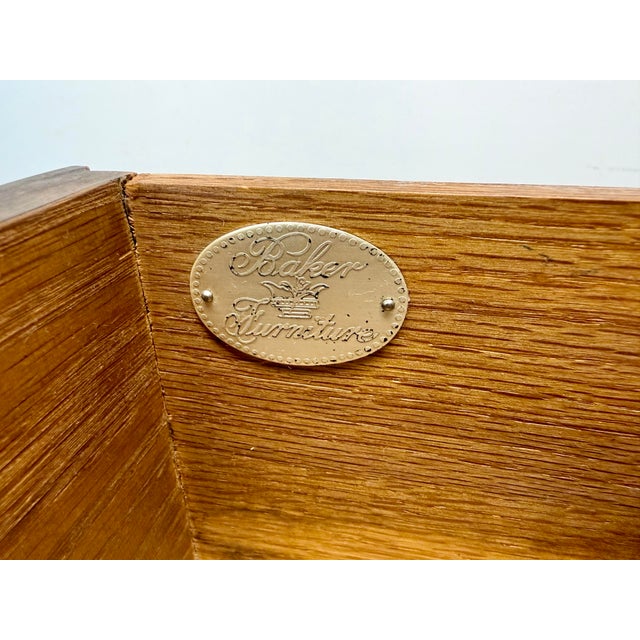 Mid 20th Century Baker Furniture Walnut /Satinwood Bow Front Long Dresser Chest of Drawers For Sale In New York - Image 6 of 12