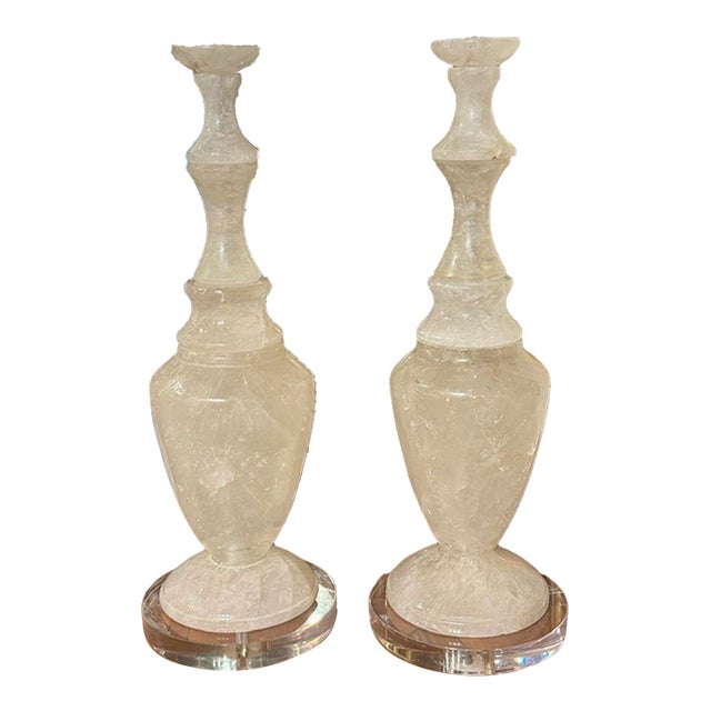 Large Pair of Polished Rock Crystal Lamps For Sale